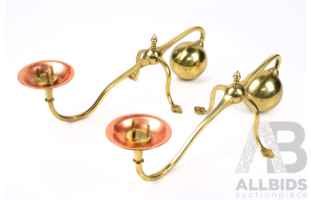 Pair Vintage WAS Benson Copper & Brass Cantilevered Candle Holders