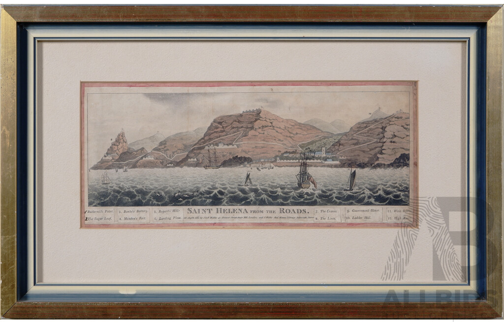 Artist Unknown, Saint Helena From the Road (1815), Hand Coloured Steel Engraving, 29 x 46 cm (frame)