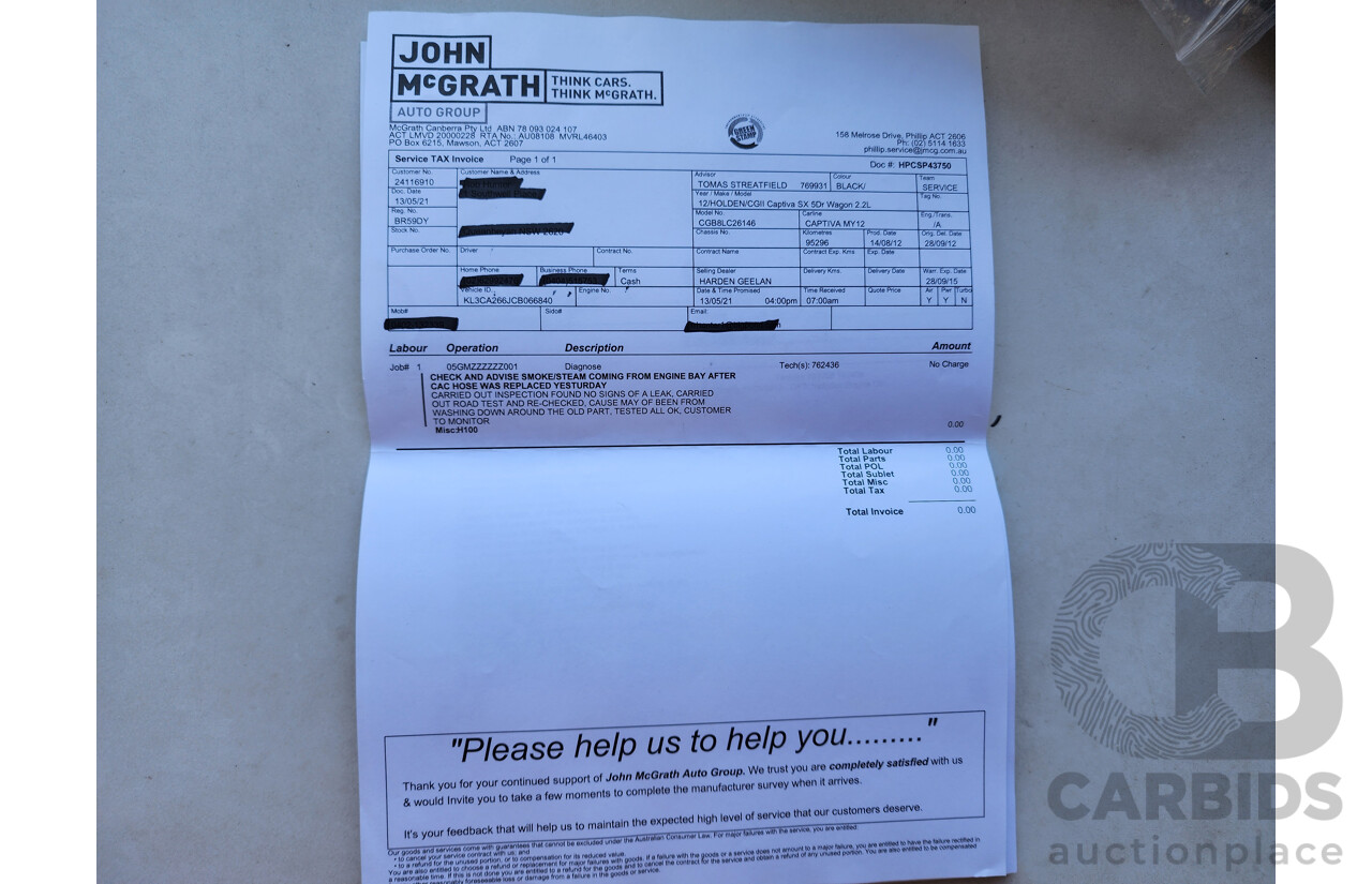 9/2012 Holden Captiva 7 SX (fwd) CG SERIES II 4d Wagon Black 2.2L