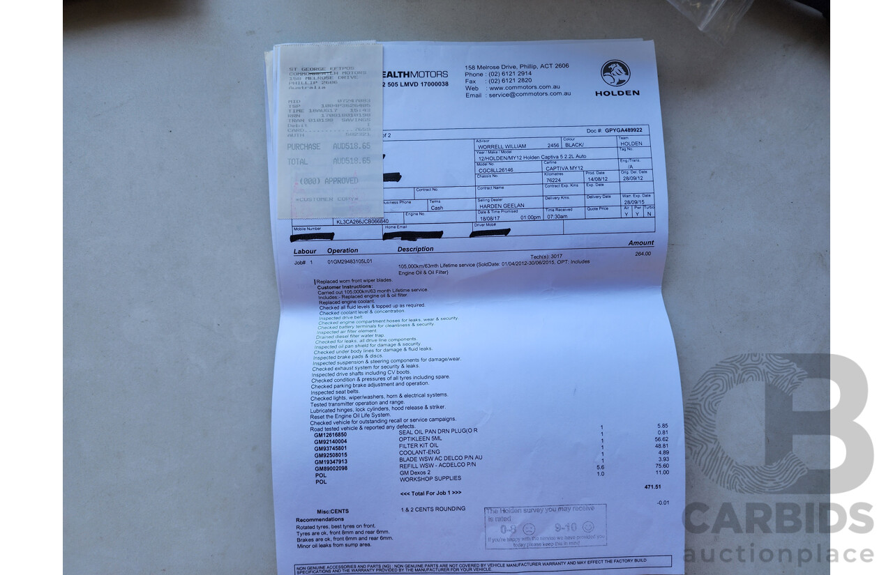 9/2012 Holden Captiva 7 SX (fwd) CG SERIES II 4d Wagon Black 2.2L