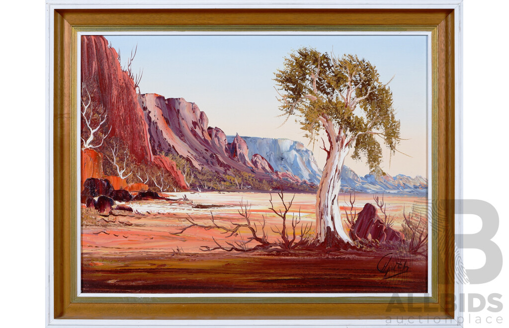 Henk Guth, (20th Century, Dutch-Australian,1921-2003), Part of the Macdonnell Ranges, Oil on Masonite, 55 x 70 cm (frame)