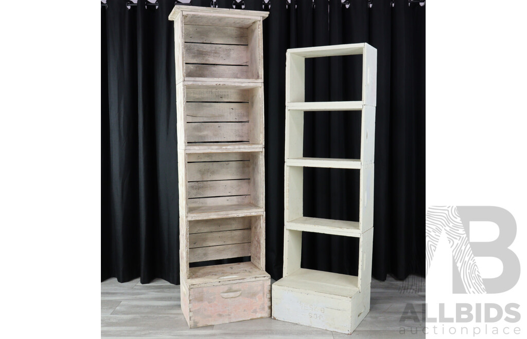 Pair of Rustic Painted Timber Stacking Shelves
