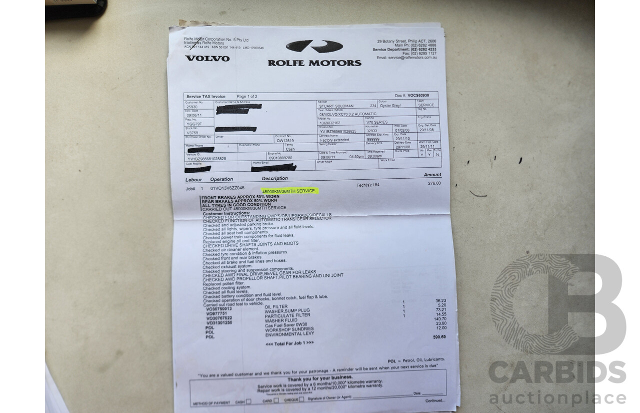 6/2008 Volvo Xc70 3.2 BZ 4d Wagon Bronze 3.2L