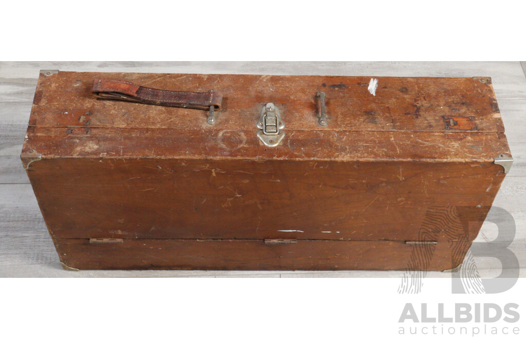 Vintage Wooden Tool Trunk with Selection Tools Including Swedish Chisels, Stanley Planes Including Number 7 and More