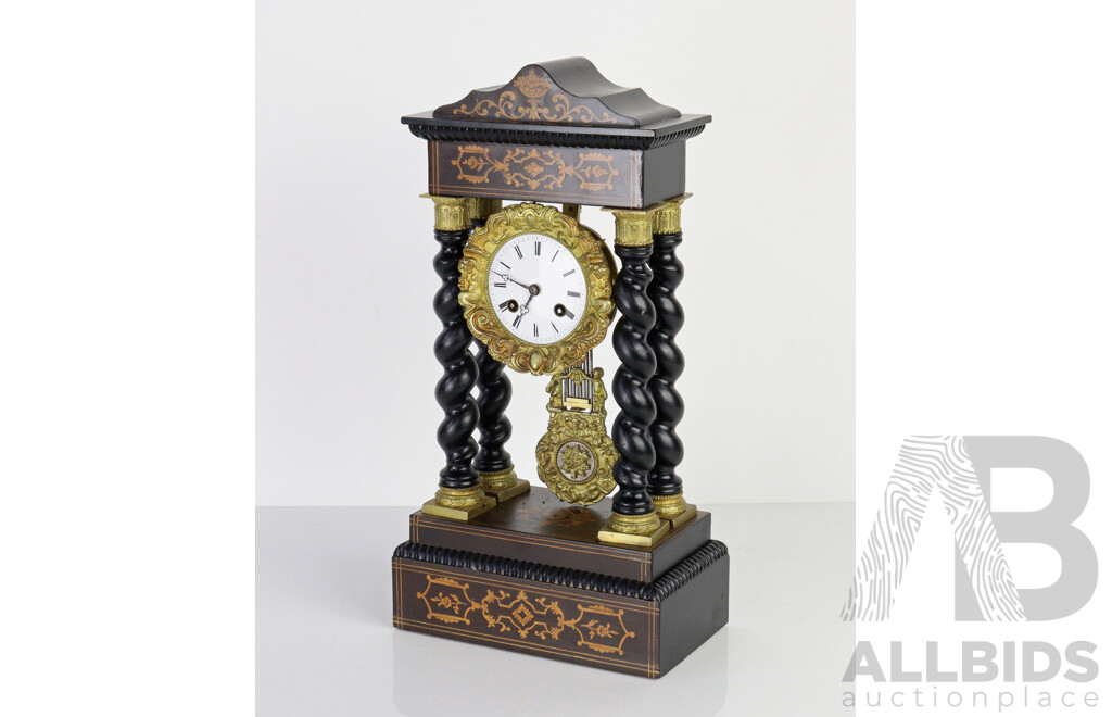 French Blackwood Portico Mantle Clock
