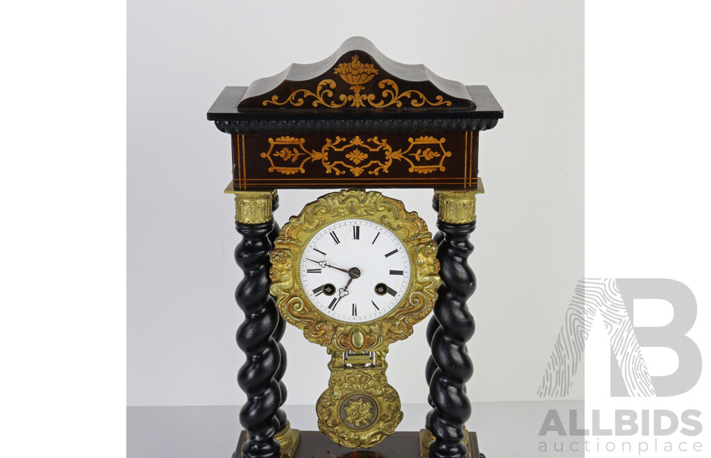 French Blackwood Portico Mantle Clock
