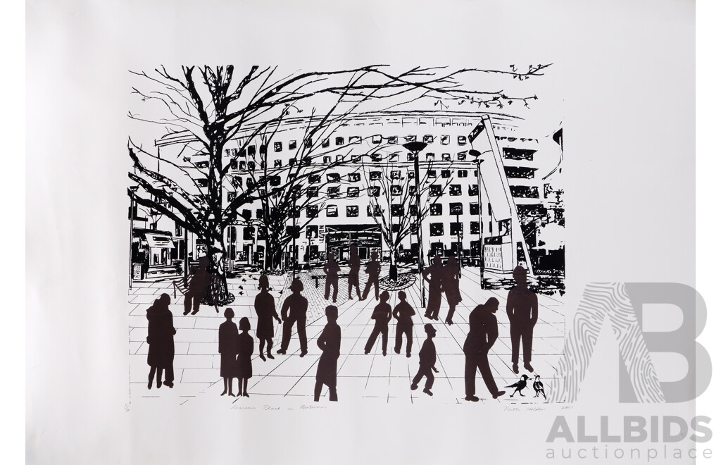 Patti Holden (20th Century, Australian, 1926-2015), Garema Place in Autumn, Screenprint, 71 x 100 cm (unframed)