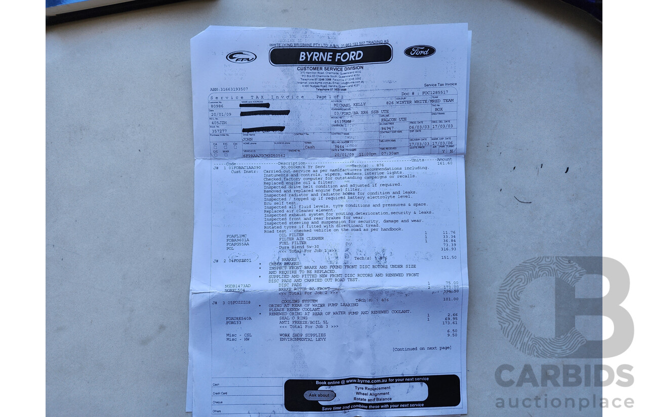 3/2003 Ford Falcon XR6 BA Utility White 4.0L