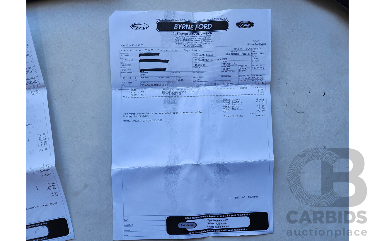 3/2003 Ford Falcon XR6 BA Utility White 4.0L