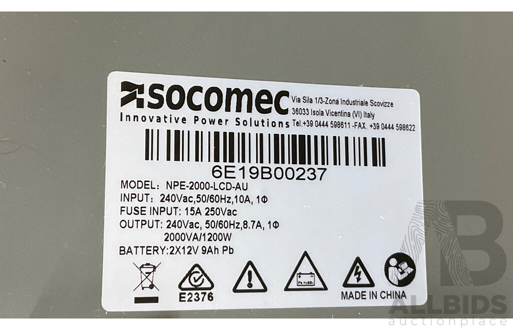 SOCOMEC NPE-2000-LCD-AU Tower LCD UPS