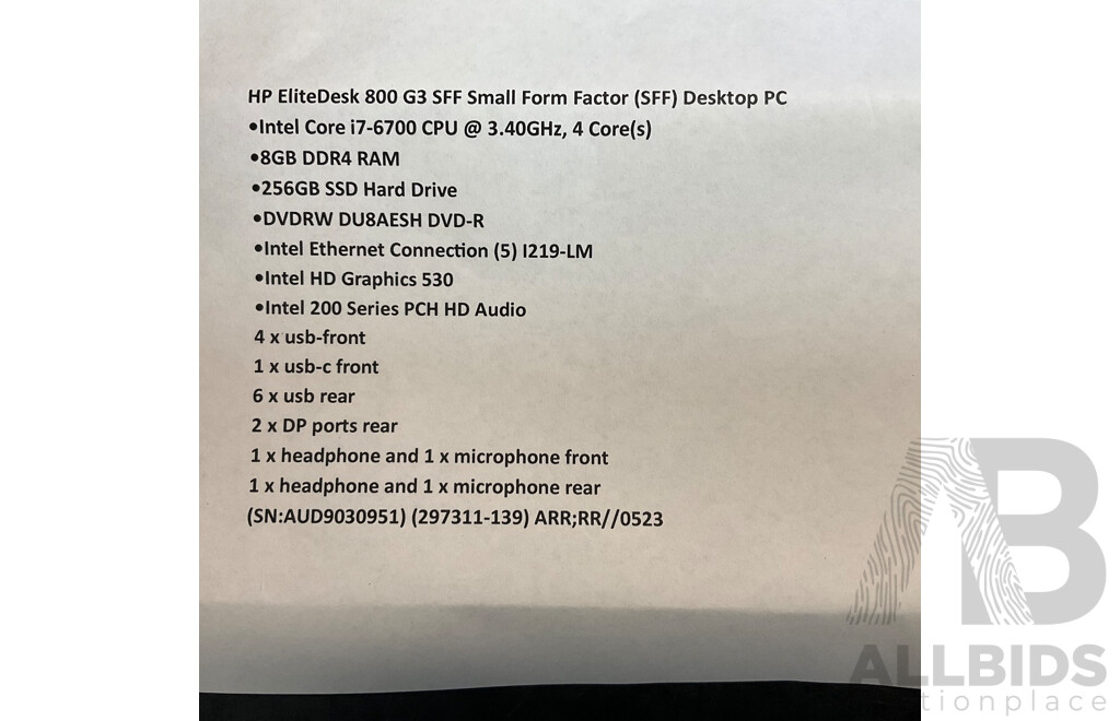 HP EliteDesk 800 G3 I7 8GB RAM 256GB SSD Desktop PC