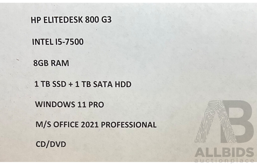 HP EliteDesk 800 G3 I5 8GB RAM 1TB SSD + 1TB HDD Desktop PC