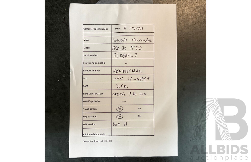 LENOVO Ideacentre B50-30 23.8'' I7 12GB RAM 1TB SSD All-in-One Desktop PC