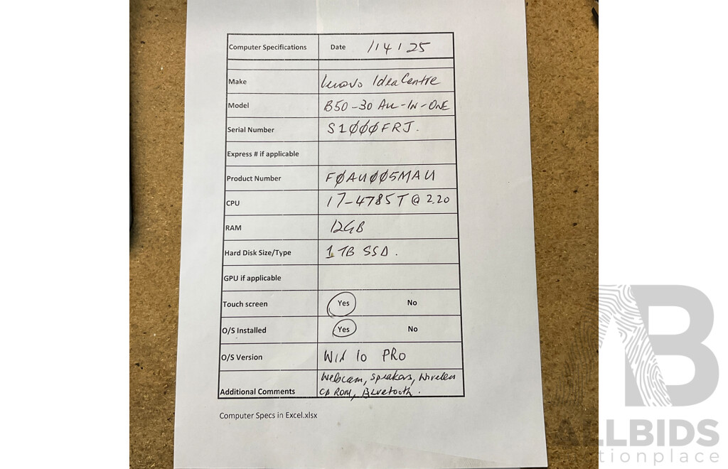 LENOVO Ideacentre B50-30 23.8'' I7 12GB RAM  1TB SSD All-in-One Desktop PC