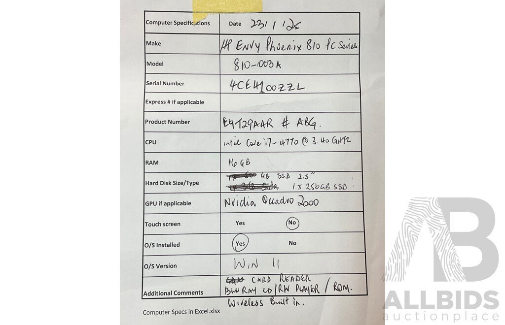 HP Envy Phoenix 810-003a 16GB RAM 256GB SSD Desktop Towel