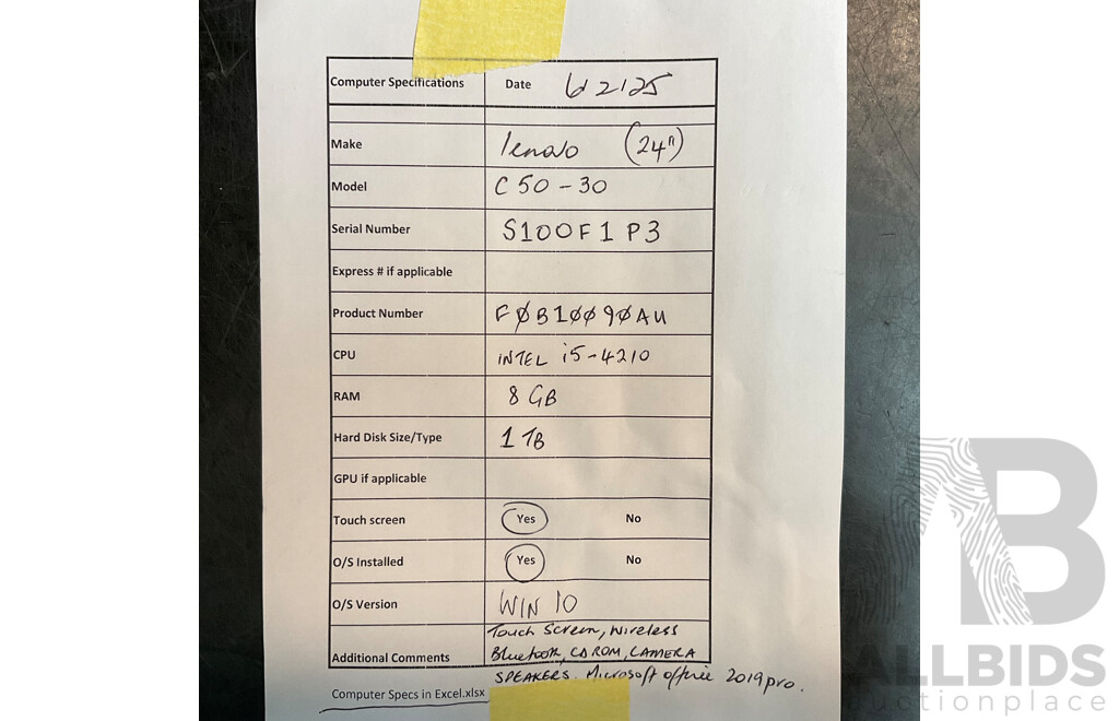 LENOVO C50-30 I5 8GB 1TB HDD 23'' All in One Desktop