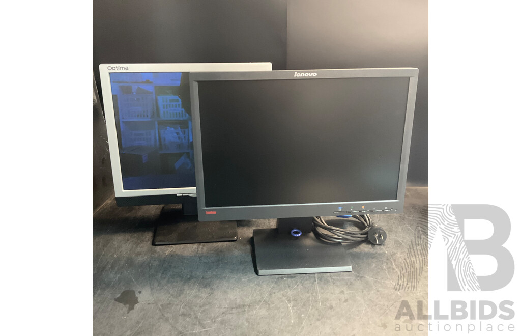 LENOVO ThinkVision (LT1952pwD) LED Monitor & OPTIMA 912107 17'' Monitor - Lot of 2