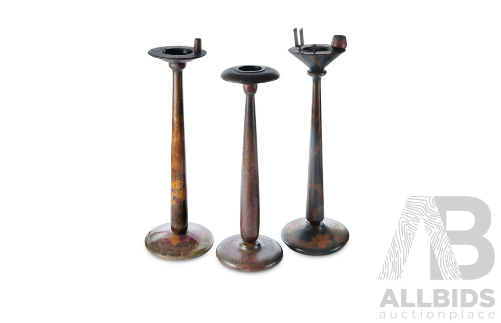 Good Set of Three Vintage Australian Pokerwork Smokers Stands