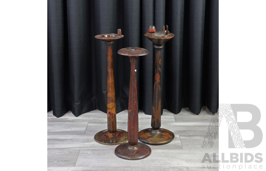 Good Set of Three Vintage Australian Pokerwork Smokers Stands