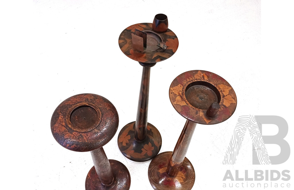Good Set of Three Vintage Australian Pokerwork Smokers Stands