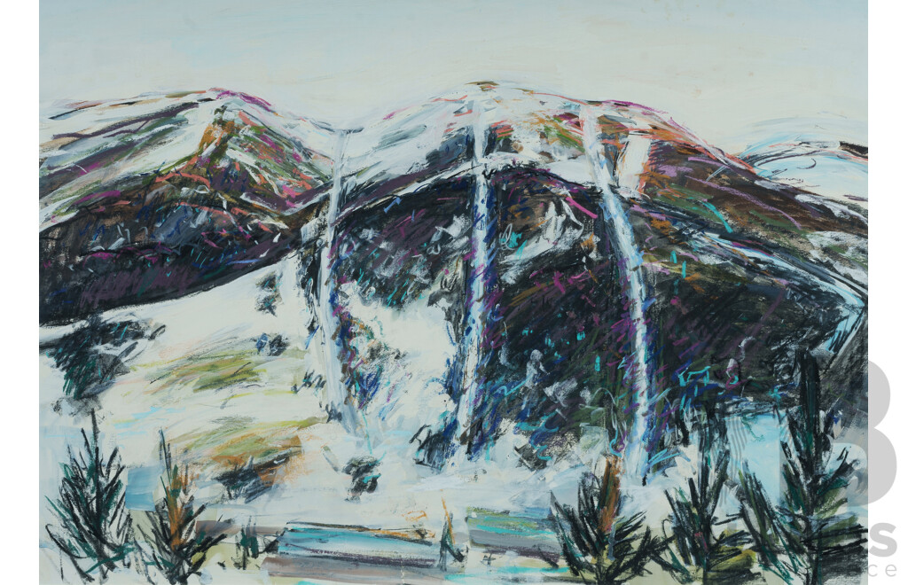 Elizabeth Duguid, (20th Century, Australian,1941-) 'Crackenback Sunset [NSW]', Acrylic & Pastel on Paper, 83.5 x 106.5 cm (frame)