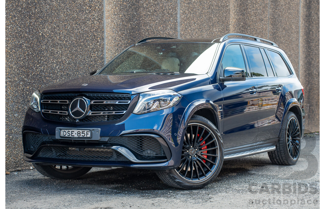 07/2017 Mercedes Benz GLS 63 AMG 4Matic (AWD) X166 MY17 4d Wagon Cavansite Blue Metallic Twin Turbo V8 5.5L - 7 Seater
