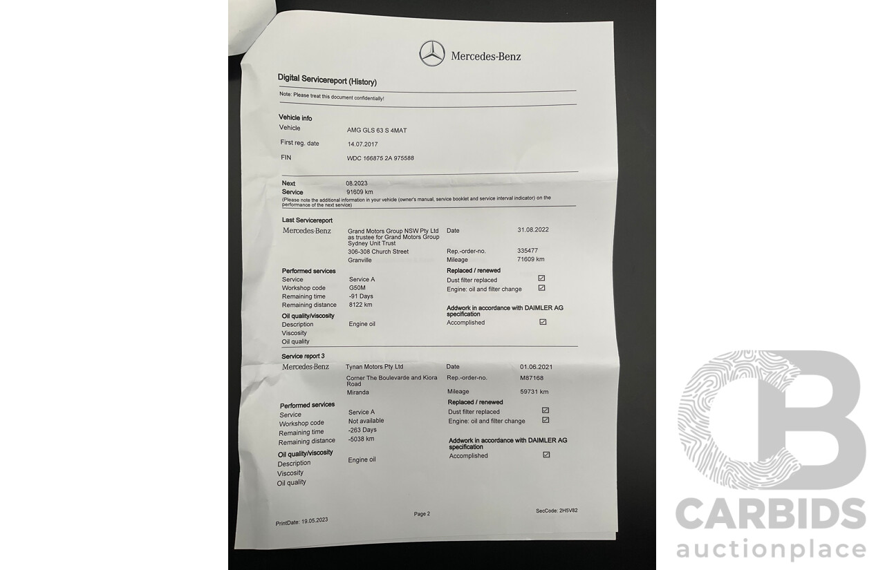 07/2017 Mercedes Benz GLS 63 AMG 4Matic (AWD) X166 MY17 4d Wagon Cavansite Blue Metallic Twin Turbo V8 5.5L - 7 Seater