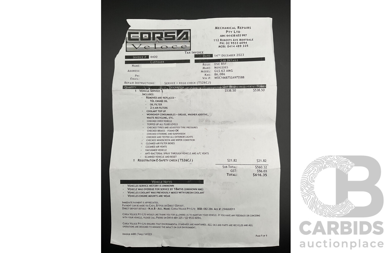 07/2017 Mercedes Benz GLS 63 AMG 4Matic (AWD) X166 MY17 4d Wagon Cavansite Blue Metallic Twin Turbo V8 5.5L - 7 Seater