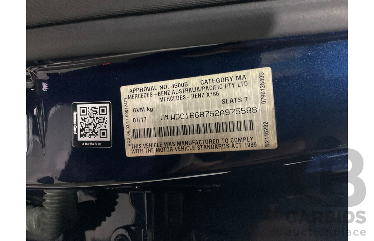 07/2017 Mercedes Benz GLS 63 AMG 4Matic (AWD) X166 MY17 4d Wagon Cavansite Blue Metallic Twin Turbo V8 5.5L - 7 Seater