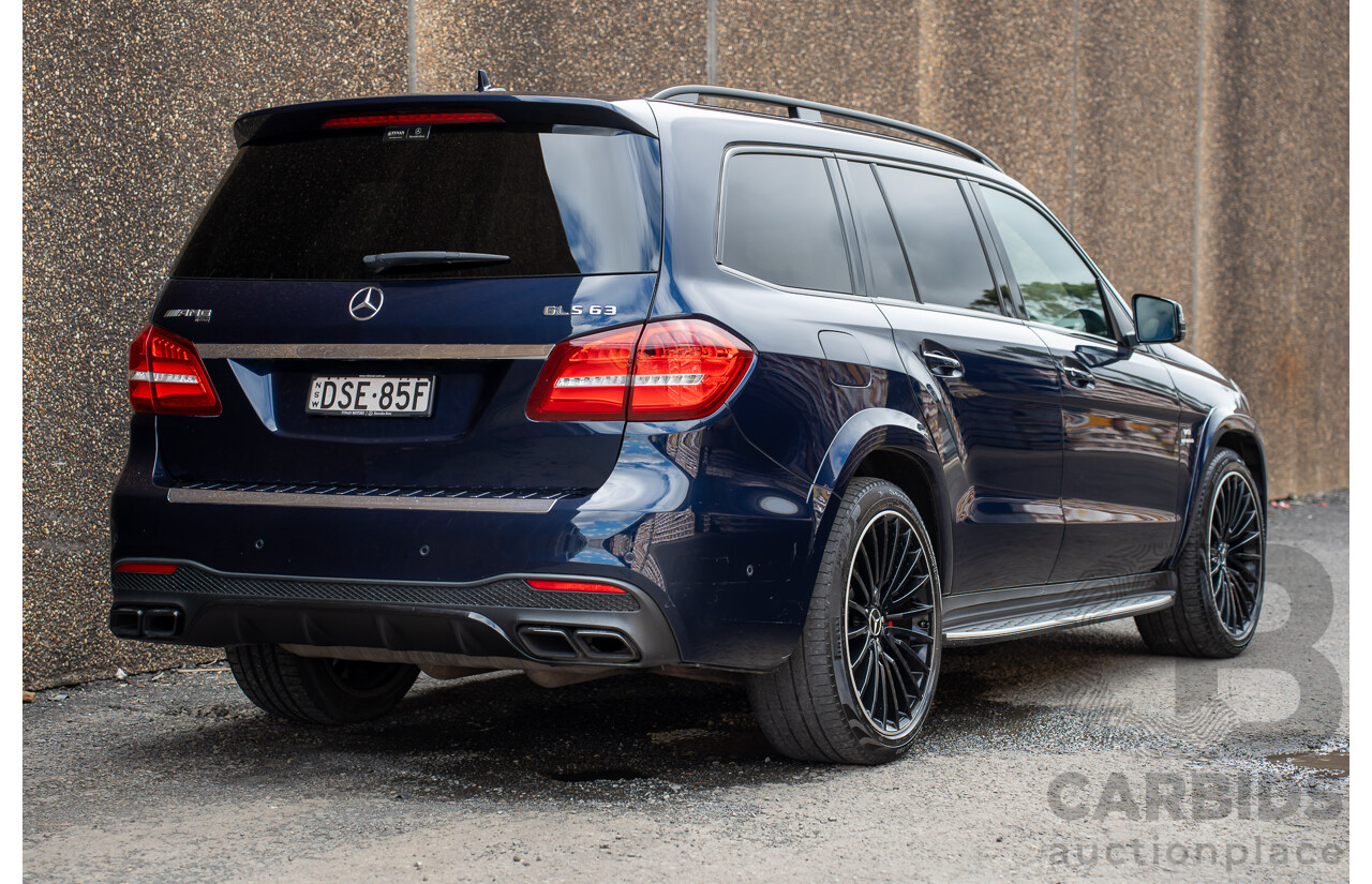 07/2017 Mercedes Benz GLS 63 AMG 4Matic (AWD) X166 MY17 4d Wagon Cavansite Blue Metallic Twin Turbo V8 5.5L - 7 Seater