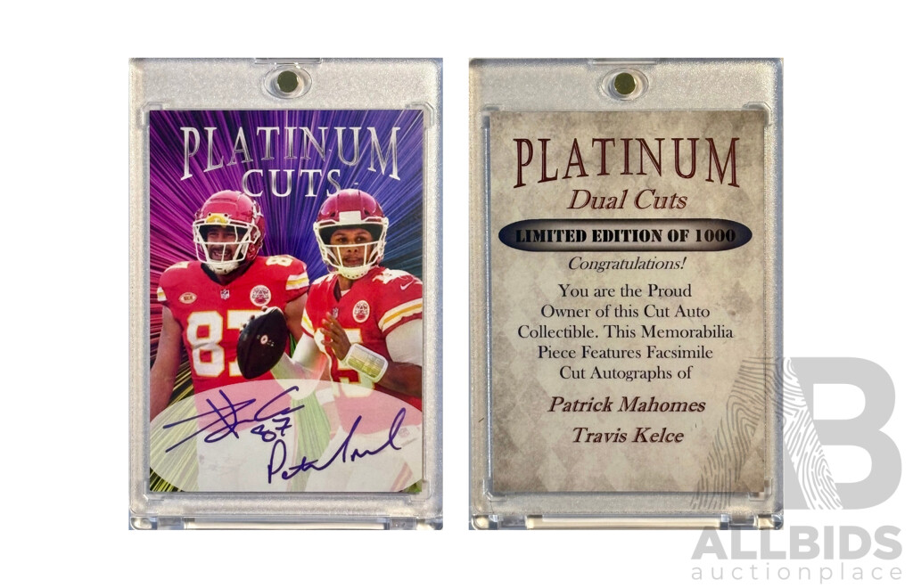 Kelce & Mahomes Dual-Signed Platinum Cuts Card – Super Bowl Dynasty Duo