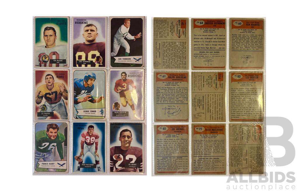 1950s Bowman Football Lot – 9 Vintage NFL Cards – Early Legends of the Gridiron