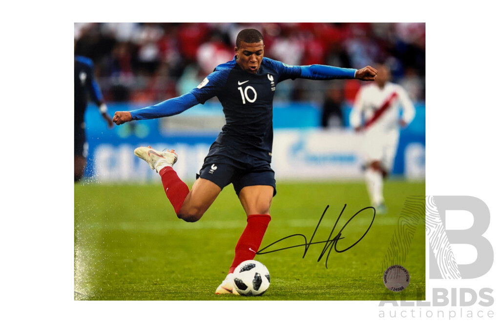 Kylian Mbappé Autographed Photo – France National Team Action Shot – Modern Icon with COA