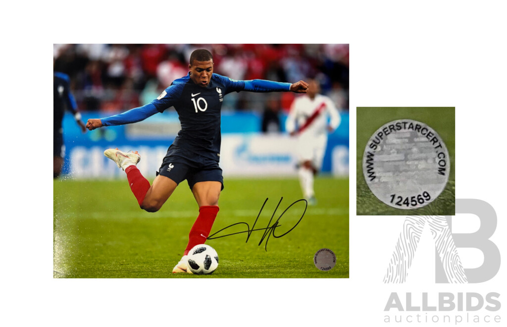 Kylian Mbappé Autographed Photo – France National Team Action Shot – Modern Icon with COA