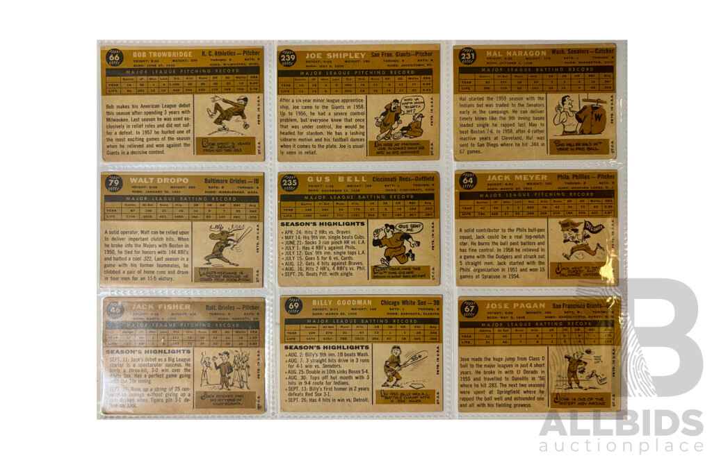 1959 Topps Baseball Lot – 9 Vintage Cards – Bright Borders, Era Icons, and True Nostalgia