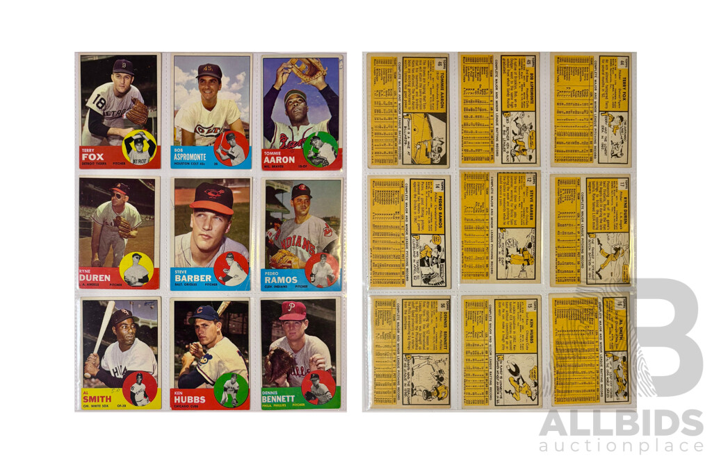 1963 Topps Baseball Lot – 9 Vintage Cards – Classic Dual-Image Layout with MLB Legends