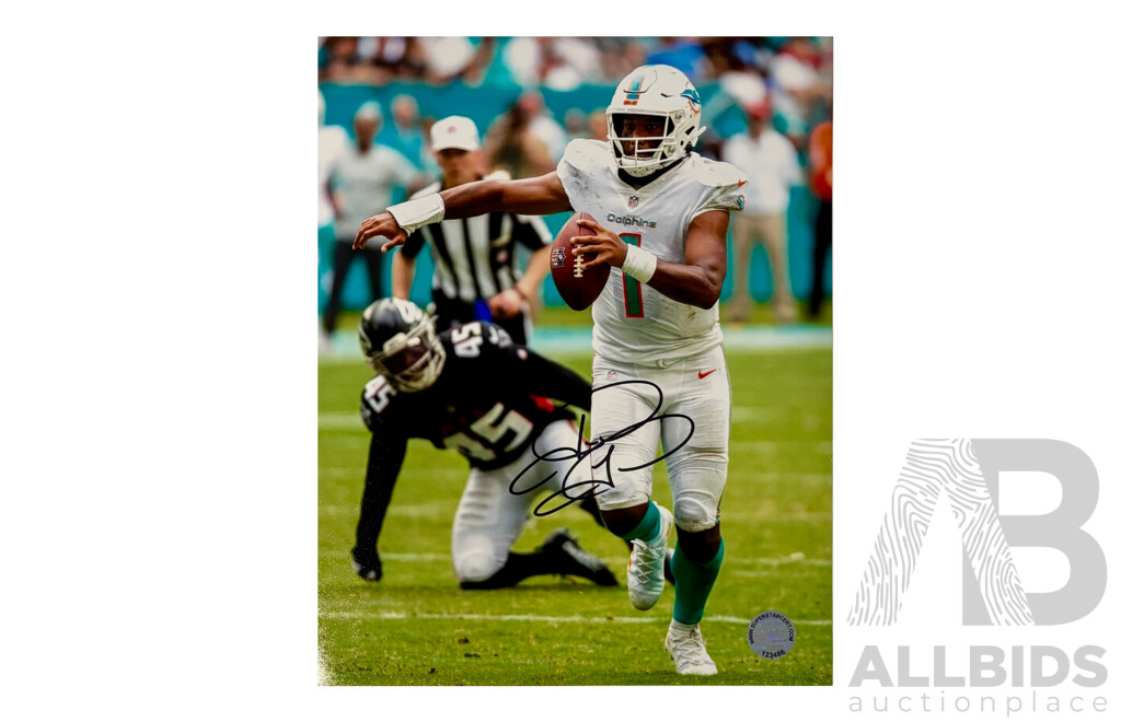 Tua Tagovailoa Autographed NFL Photo – Dolphins Star QB in Action – Includes COA