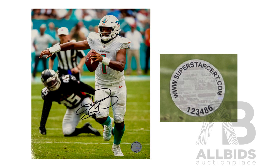 Tua Tagovailoa Autographed NFL Photo – Dolphins Star QB in Action – Includes COA