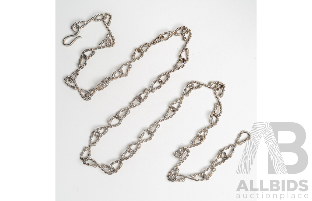 Vintage Steriing Silver Handmade Twisted Link Necklace with Hook Clasp, 56cm, 23.71 Grams