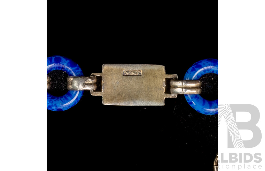 Vintage 1930's Art Deco Egyptian Revival Sterling Silver and Enamel Bracelet, 16cm + Extra Link