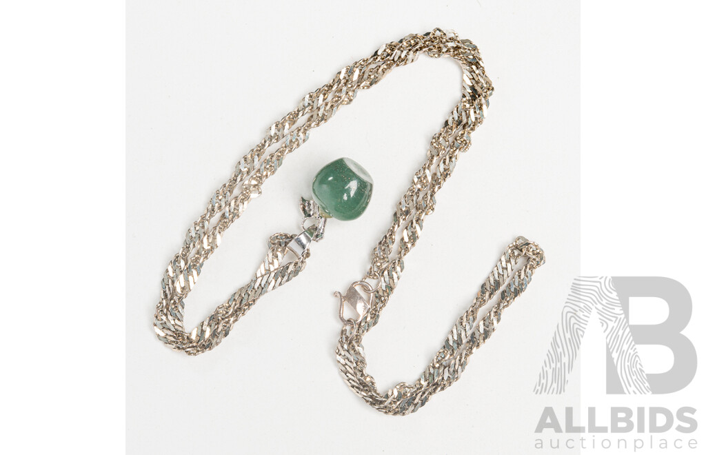 Vintage Sterling Silver Jade Apple Pendant & Sterling Silver Rope Twist Chain, 45cm, 6.36 Grams