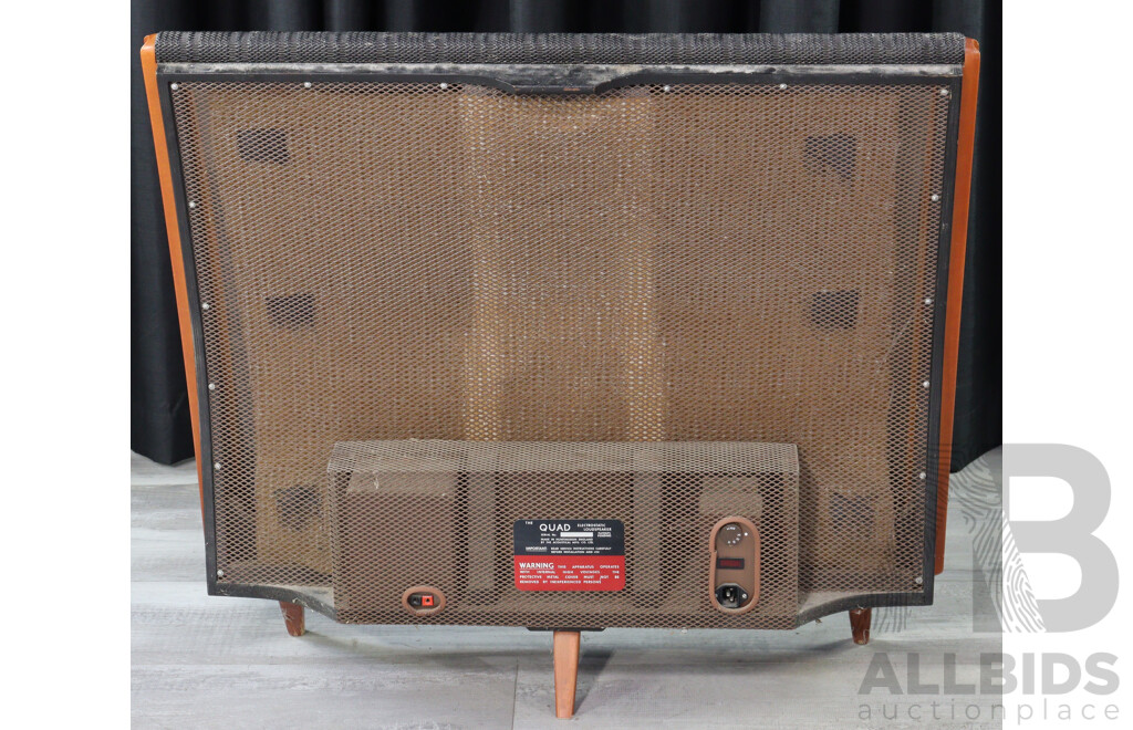 Super Funky Pair 1960's Quad Electrostatic Loudspeakers Along with Quad 33 Preamplifier and Matching Quad Fm 3 Tuner Made by Acoustical Manufacturing Co