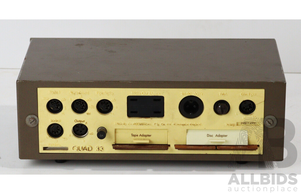 Super Funky Pair 1960's Quad Electrostatic Loudspeakers Along with Quad 33 Preamplifier and Matching Quad Fm 3 Tuner Made by Acoustical Manufacturing Co