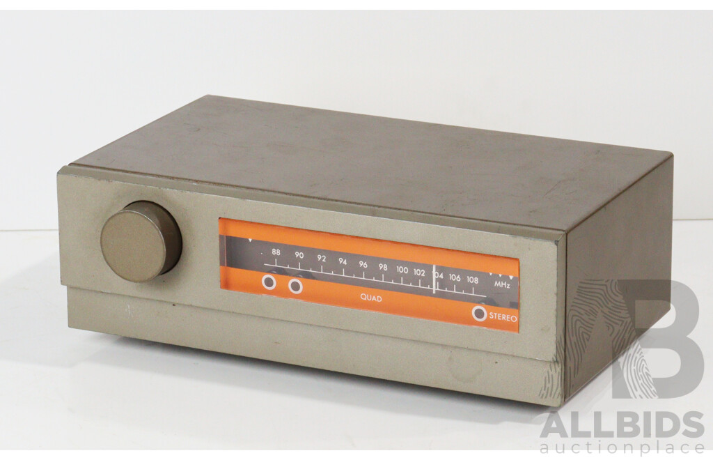 Super Funky Pair 1960's Quad Electrostatic Loudspeakers Along with Quad 33 Preamplifier and Matching Quad Fm 3 Tuner Made by Acoustical Manufacturing Co