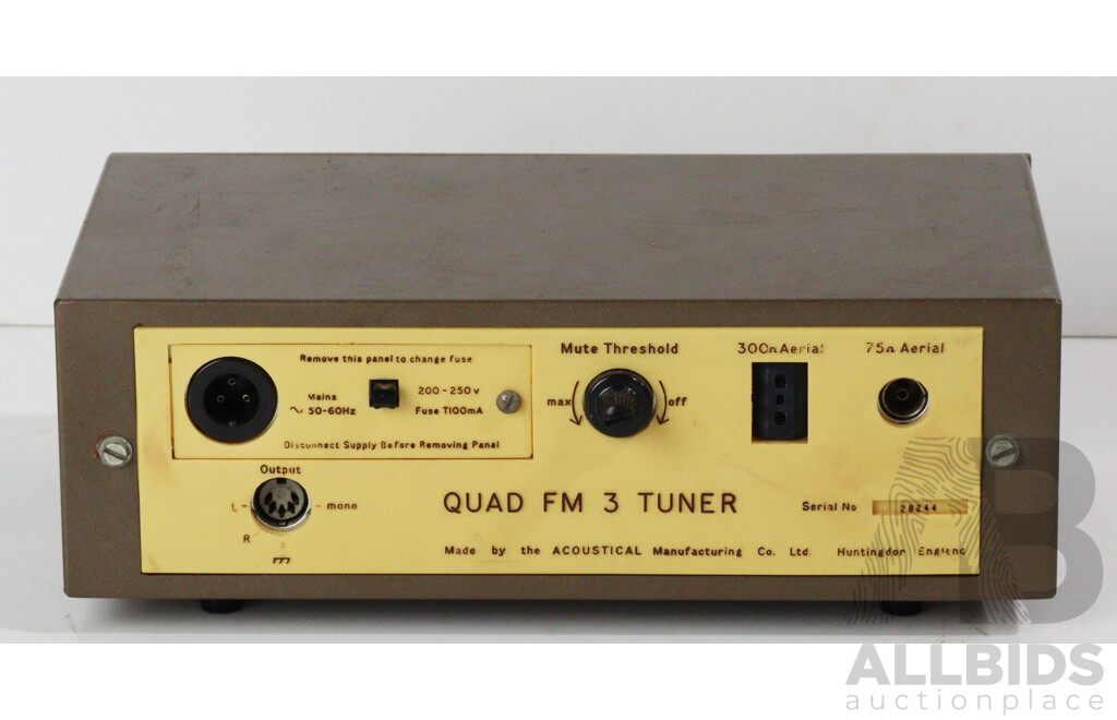 Super Funky Pair 1960's Quad Electrostatic Loudspeakers Along with Quad 33 Preamplifier and Matching Quad Fm 3 Tuner Made by Acoustical Manufacturing Co