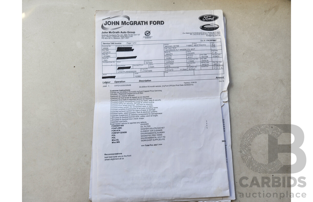 1/2010 Ford Escape  ZD 4d Wagon Blue 2.3L