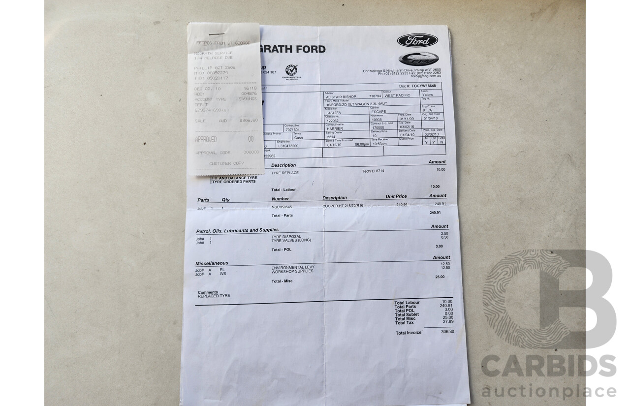 1/2010 Ford Escape  ZD 4d Wagon Blue 2.3L