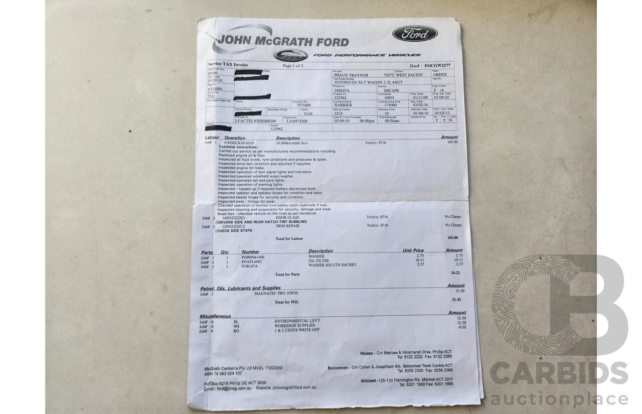 1/2010 Ford Escape  ZD 4d Wagon Blue 2.3L