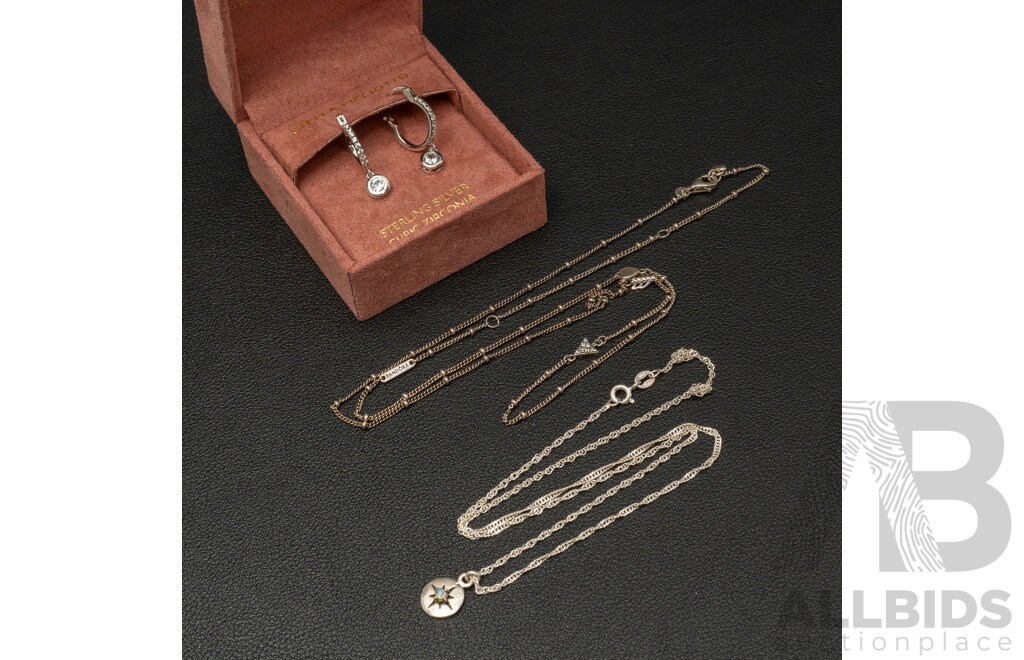 Olivia and Jackson Cz Hoop Earrings, as New in Box, Pandora Necklace & Moonstone Star Necklace,  9.64 Grams