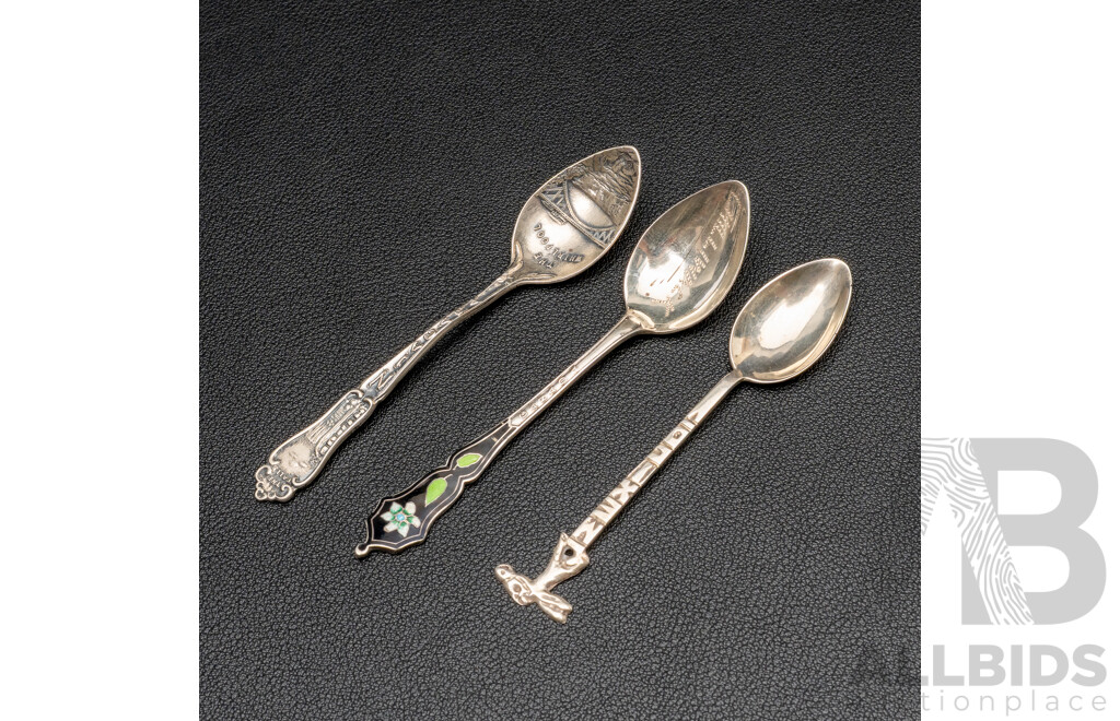Antique Silver Boar Tusk Brooch, Vintage Sterling Napkin Ring & (3) Petite Sterling Spoons, 47.39 Grams